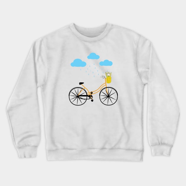 Cycling In Rain, Bicycle Crewneck Sweatshirt by faiqawaheed